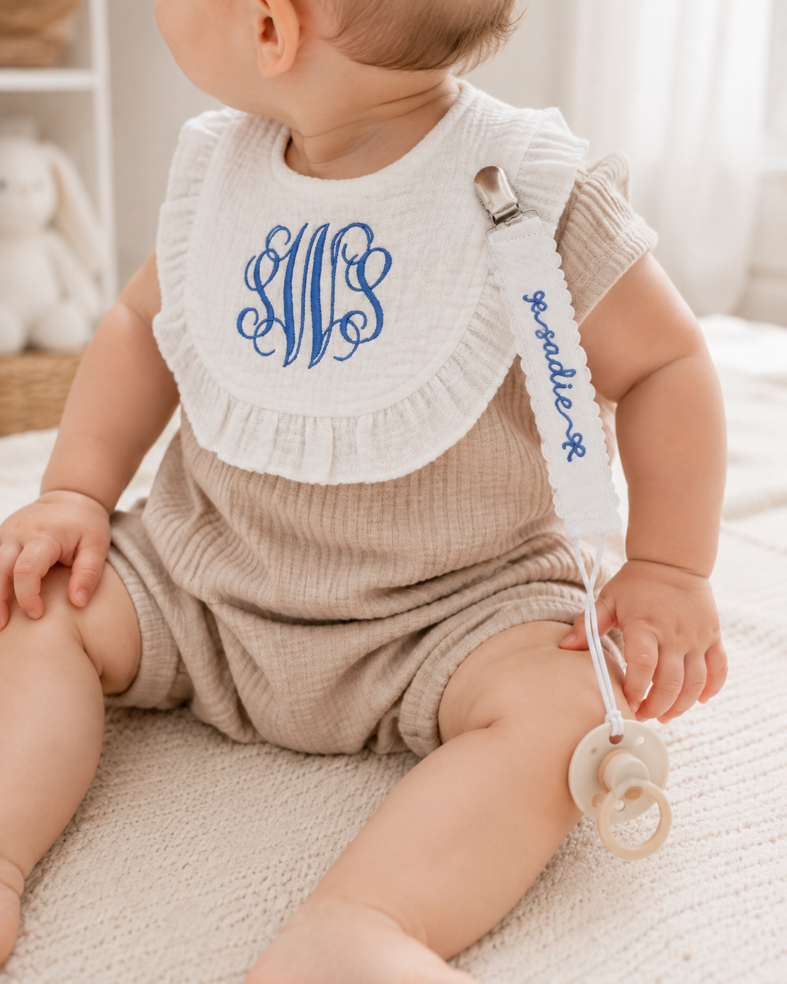 Monogram Bib & Pacifier Set